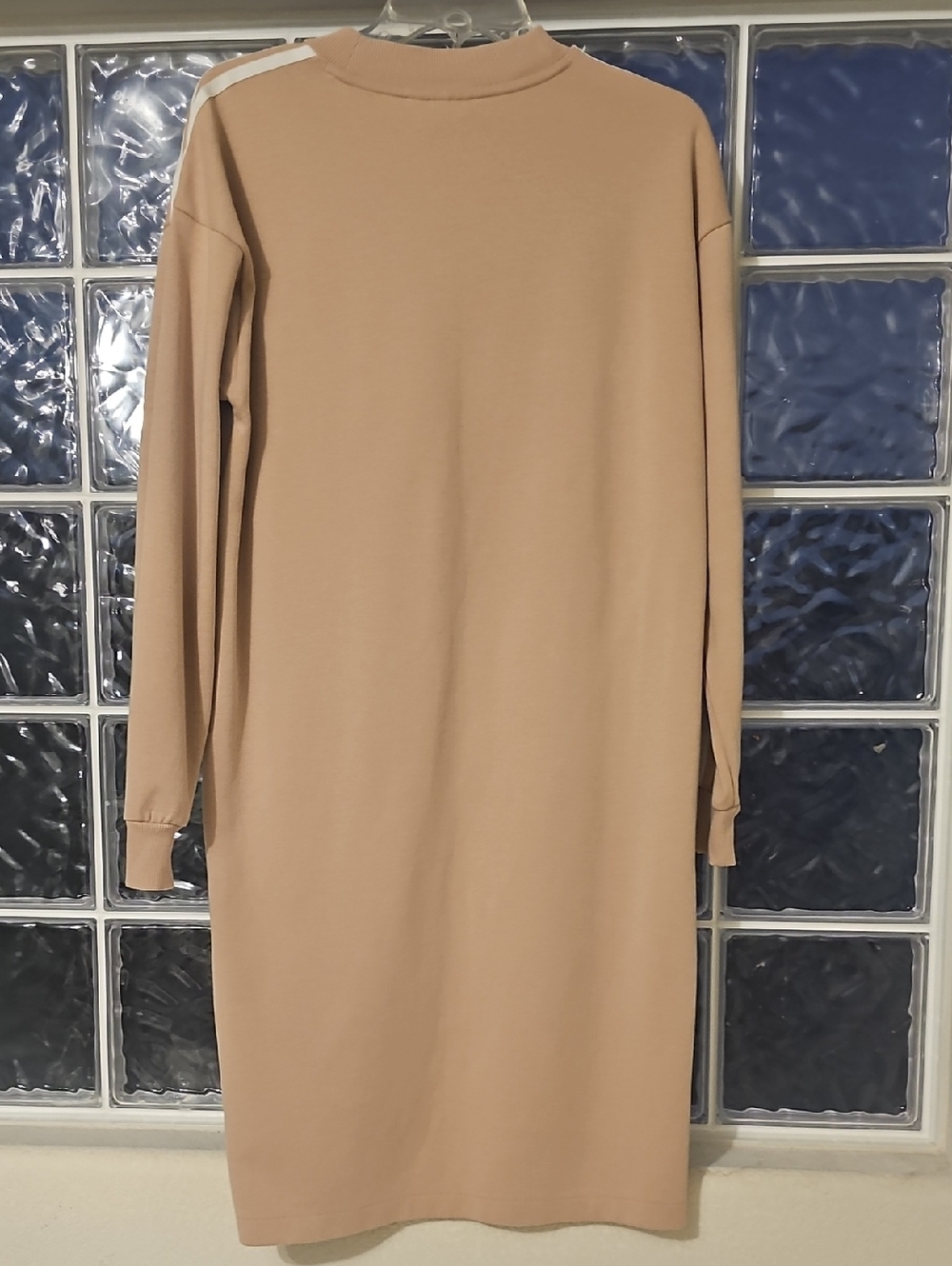 adidas Beige Long Sleeve Sweatshirt Dress with White Stripes - Picture 9 of 11
